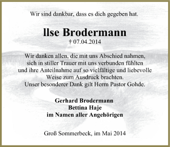 Anzeige von llse Brodermann von LZ