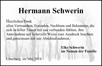 Anzeige von Hermann Schwerin von LZ