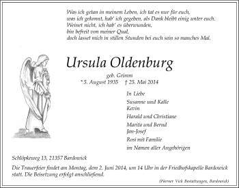 Anzeige von Ursula Oldenburg von LZ