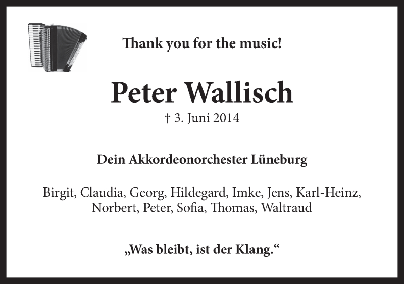  Traueranzeige für Peter Wallisch vom 07.06.2014 aus LZ