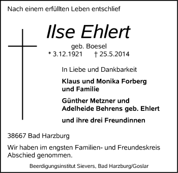 Anzeige von Ilse Ehlert von LZ