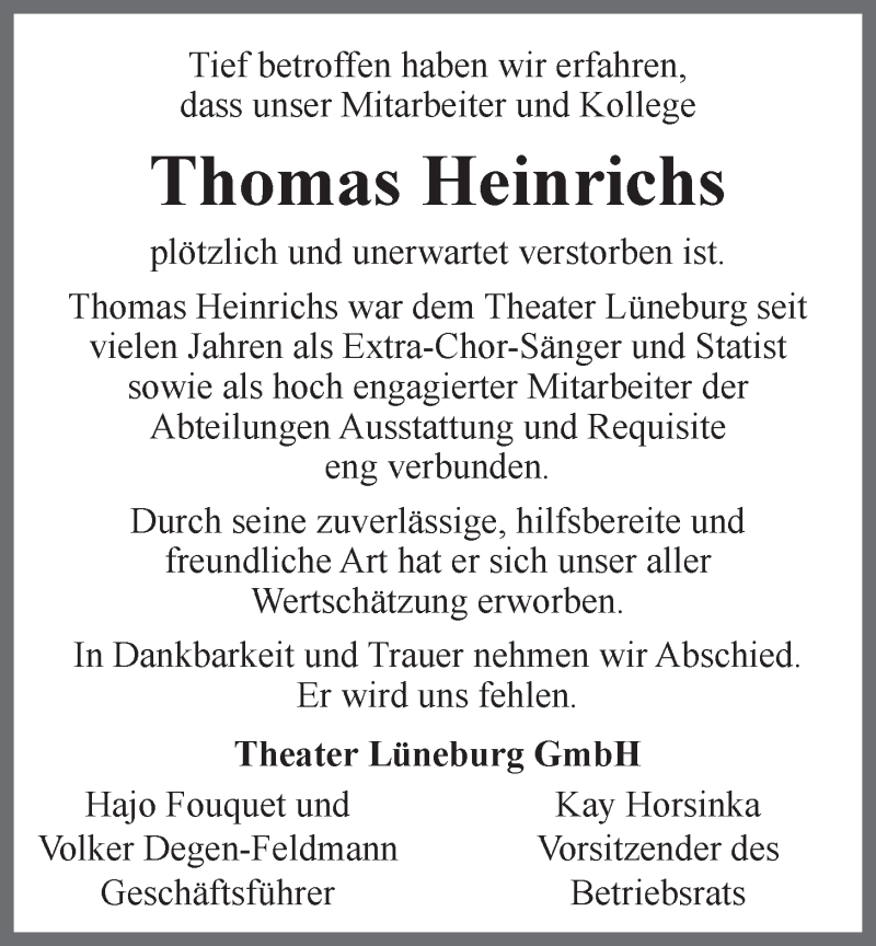  Traueranzeige für Thomas Heinrichs vom 14.06.2014 aus LZ