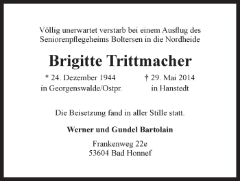 Anzeige von Brigitte Trittmacher von LZ
