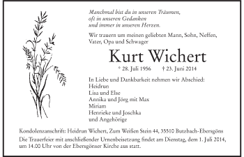 Anzeige von Kurt Wichert von LZ