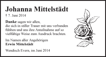Anzeige von Johanna Mittelstädt von LZ