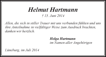Anzeige von Helmut Hartmann von LZ