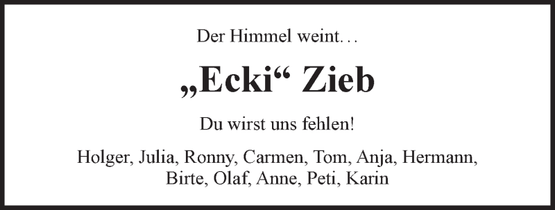 Traueranzeige für Eckhard Zieb vom 02.08.2014 aus LZ