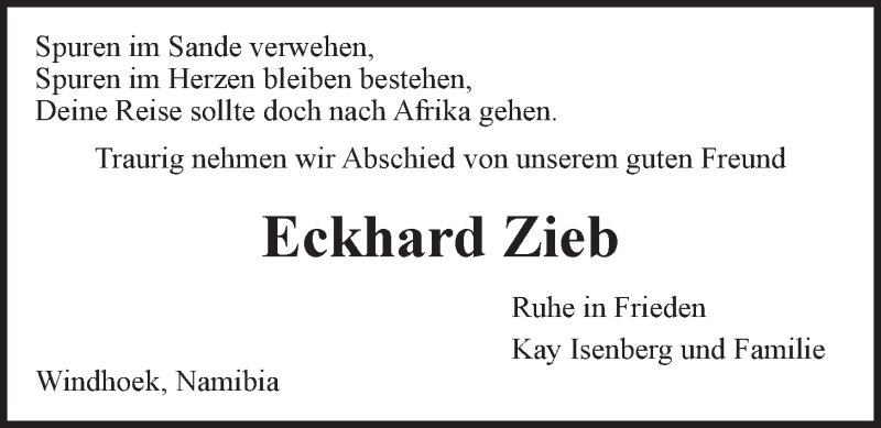  Traueranzeige für Eckhard Zieb vom 02.08.2014 aus LZ