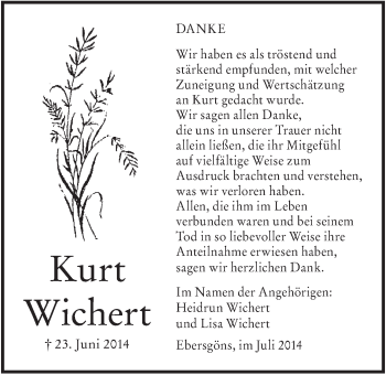 Anzeige von Kurt Wichert von LZ