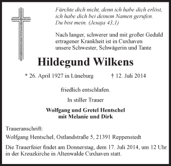 Anzeige von Hildegund Wilkens von LZ