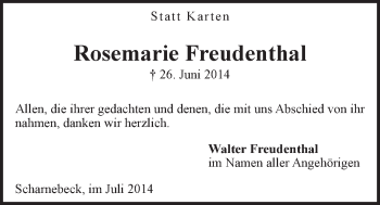 Anzeige von Rosemarie Freudenthal von LZ