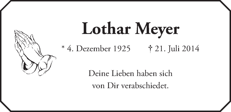  Traueranzeige für Lothar Meyer vom 26.07.2014 aus LZ