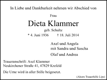 Anzeige von Dieta Klammer von LZ