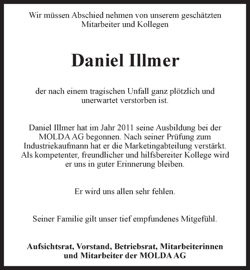  Traueranzeige für Daniel Illmer vom 02.08.2014 aus LZ