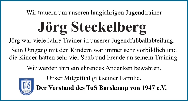  Traueranzeige für Jörg Steckelberg vom 06.08.2014 aus LZ