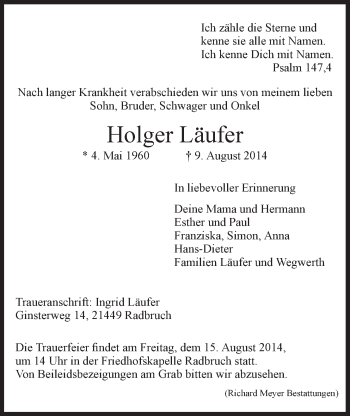 Anzeige von Holger Läufer von LZ