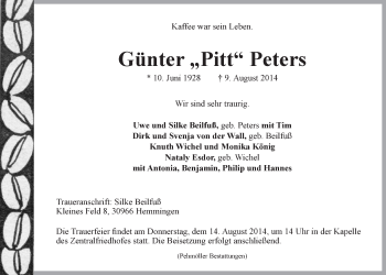Anzeige von Günter  Peters von LZ