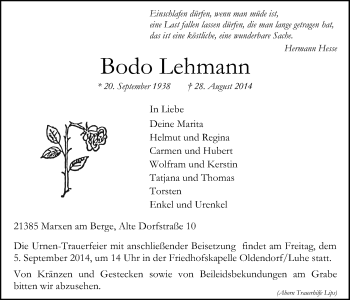 Anzeige von Bodo Lehmann von LZ