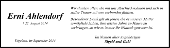 Anzeige von Erni Ahlendorf von LZ