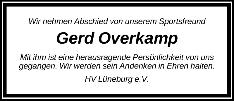 Traueranzeige für Gerhard Overkamp vom 17.09.2014 aus LZ
