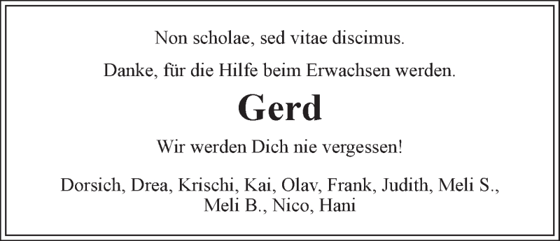  Traueranzeige für Gerhard Overkamp vom 17.09.2014 aus LZ