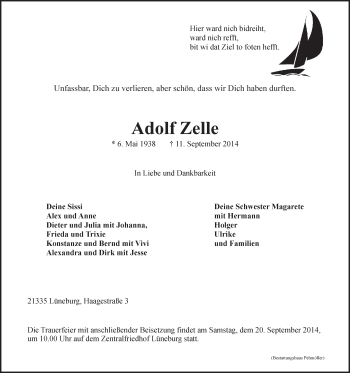 Anzeige von Adolf Zelle von LZ