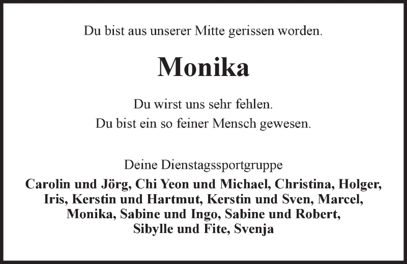  Traueranzeige für Monika Becker vom 20.09.2014 aus LZ