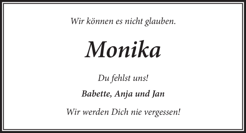  Traueranzeige für Monika Becker vom 20.09.2014 aus LZ