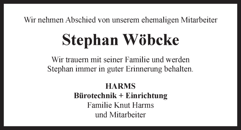  Traueranzeige für Stephan Wöbcke vom 22.09.2014 aus LZ