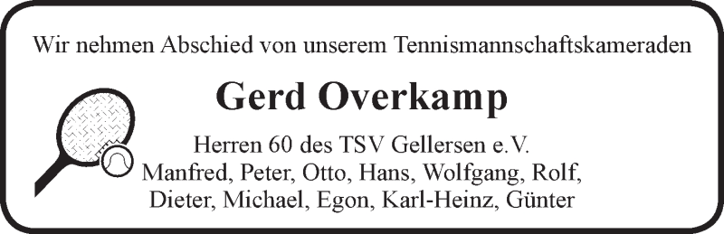  Traueranzeige für Gerhard Overkamp vom 15.09.2014 aus LZ