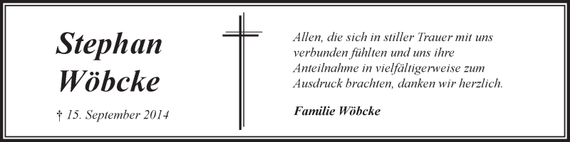  Traueranzeige für Stephan Wöbcke vom 01.11.2014 aus LZ