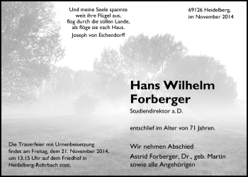 Anzeige von Hans Wilhelm Forberger von Landeszeitung Lüneburg