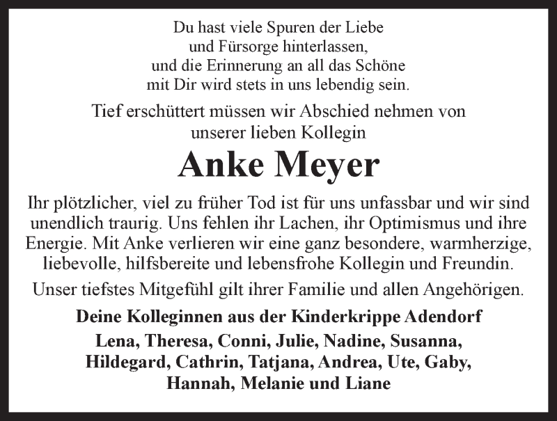  Traueranzeige für Anke Meyer vom 14.11.2014 aus LZ