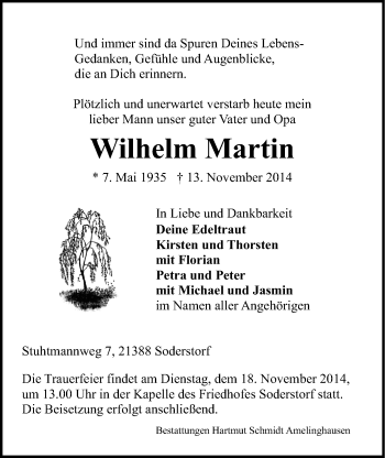 Anzeige von Wilhelm Martin von LZ