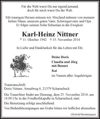 Anzeige von Karl-Heinz Nittner von LZ