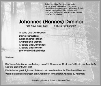Anzeige von Johannes Diminoi von LZ