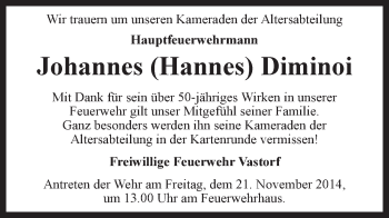 Anzeige von Johannes Diminoi von LZ