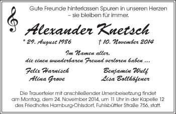Anzeige von Alexander Knetsch von LZ