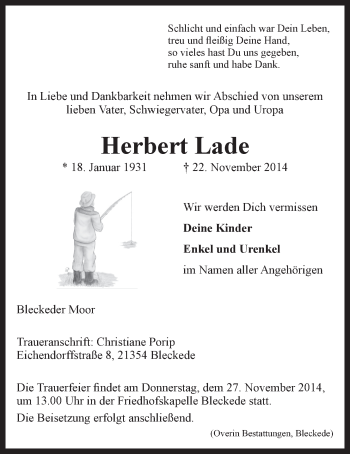 Anzeige von Herbert Lade von LZ