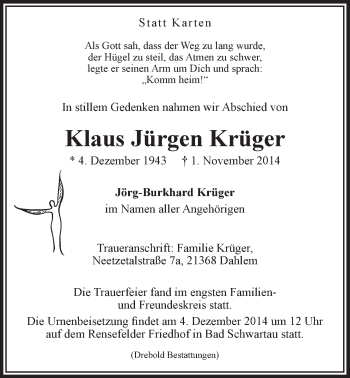 Anzeige von Klaus Jürgen Krüger von LZ