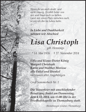 Anzeige von Lisa Christoph von LZ
