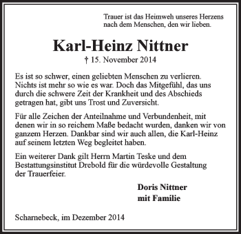 Anzeige von Karl-Heinz Nittner von LZ