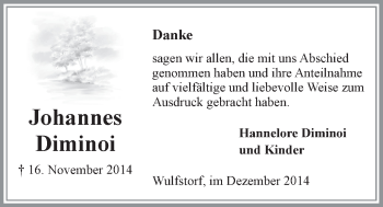 Anzeige von Johannes Diminoi von LZ