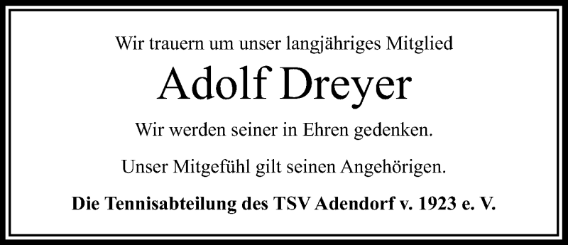 Traueranzeigen von Adolf Dreyer TrauerLüneburg.de