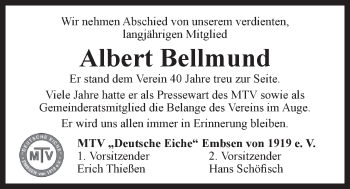 Anzeige von Albert Bellmund von LZ