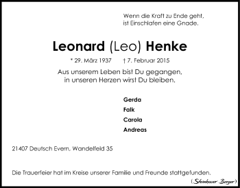 Anzeige von Leonard Leo Henke von LZ