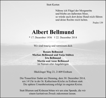 Anzeige von Albert Bellmund von LZ