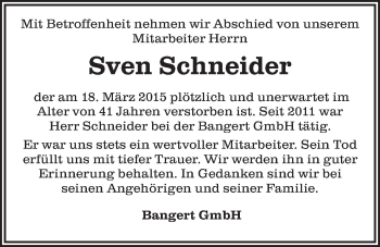 Anzeige von Sven Schneider von LZ