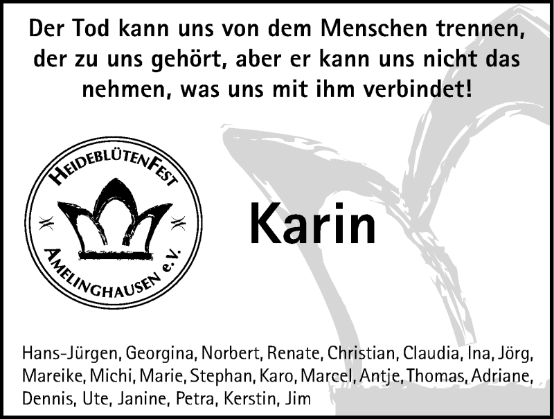  Traueranzeige für Karin Schönheit vom 07.07.2015 aus LZ