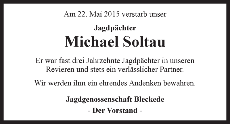  Traueranzeige für Michael Soltau vom 13.06.2015 aus LZ